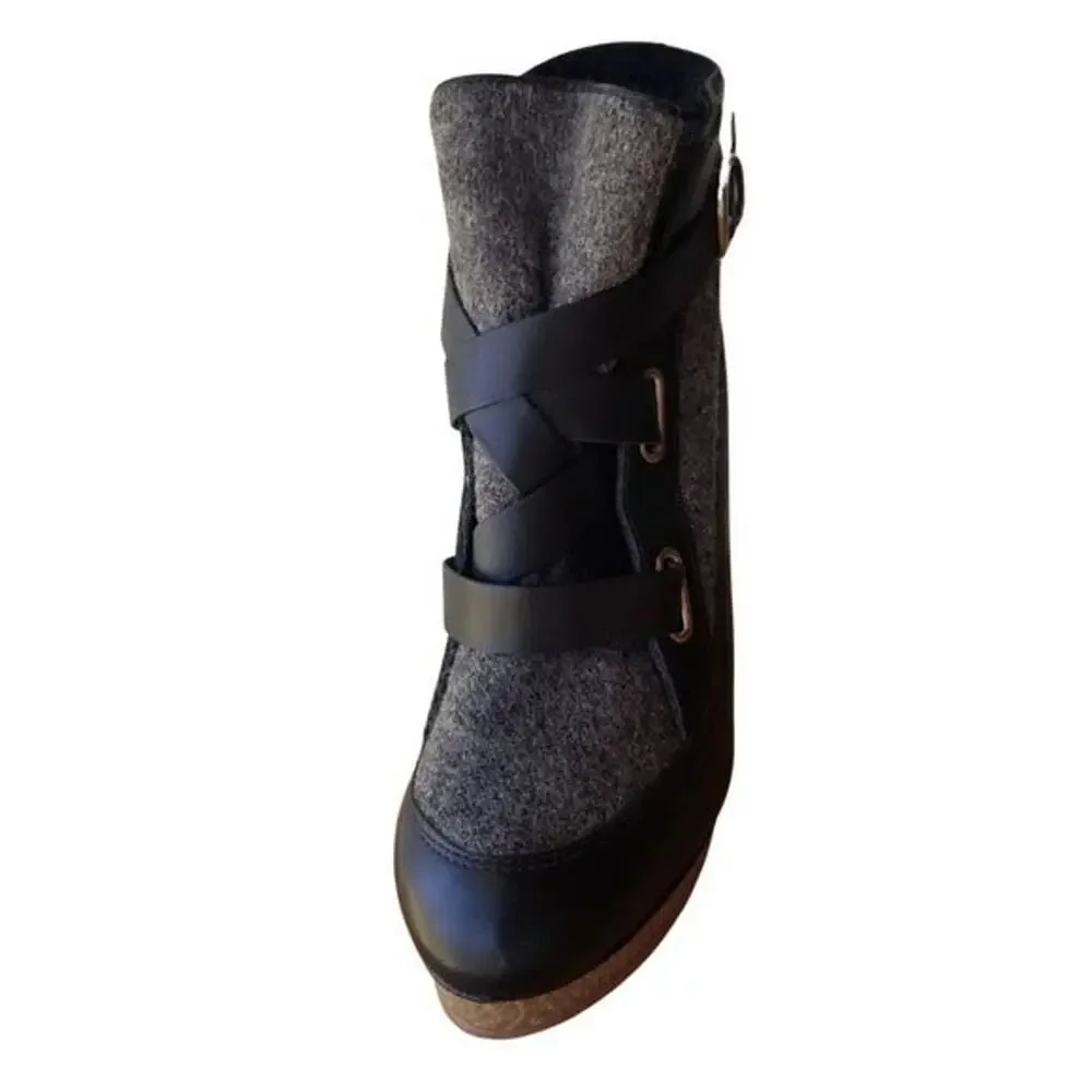 Wool + Leather Boots by Loeffler Randall Platform Round Rubber Heel Size 8.5